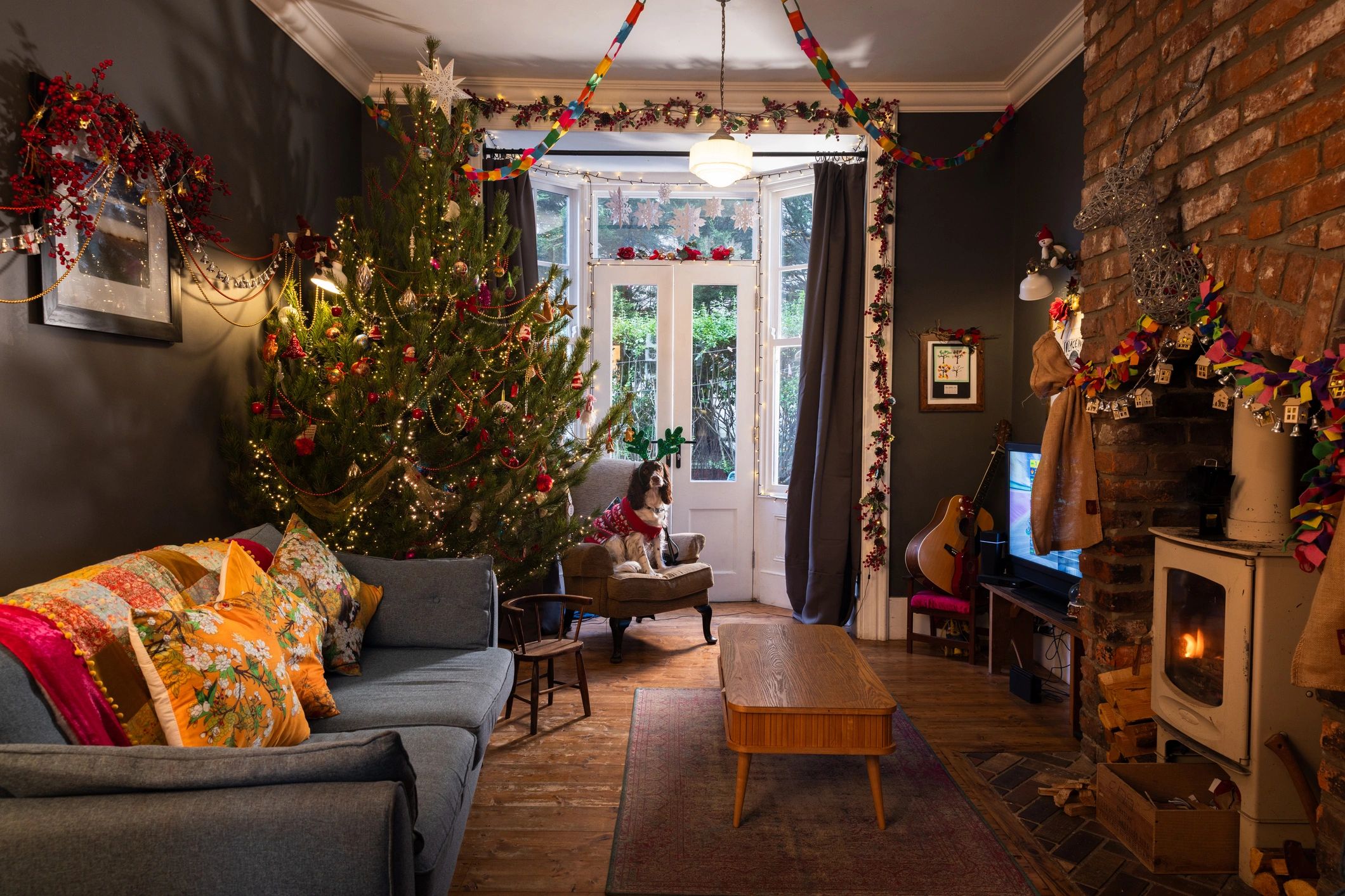 Cozy Christmas living room decorated for the holidays